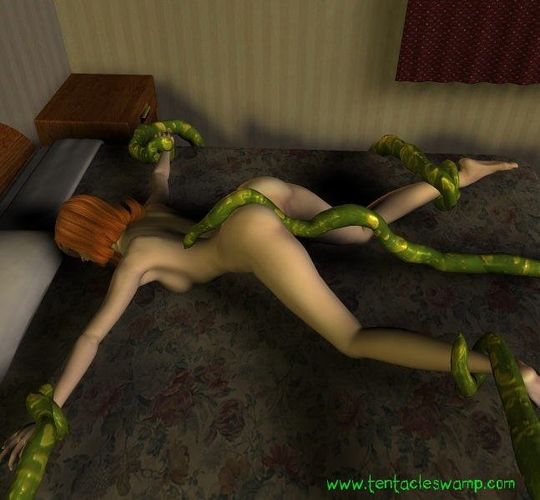 Рыжей развратнице в вагину попало щупальце зеленого монстра 3D порно фото